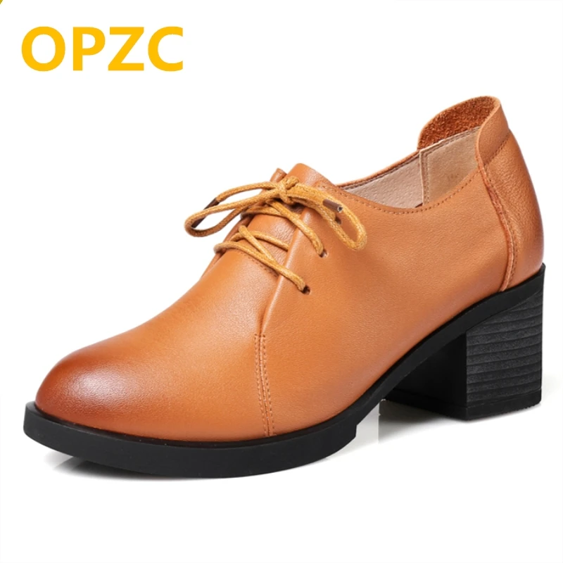 

OPZC 2018 new spring natural genuine leather women's shoes high quality British wind casual lace shoes women Black Comfort shoes