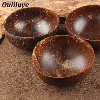 

1PC Vintage Natural Coconut Shell Bowl Eco-friendly Ice Cream Scoop Bowls Creative Fruit Bowl Handicraft Art Work Decoration