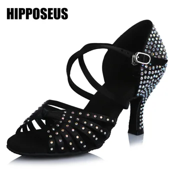 

Best Satin Ballroom Professional Latin Dance Shoes with Rhinestone for Women/Girls/Ladies Tango&Salsa heeled 6.5cm Brand New