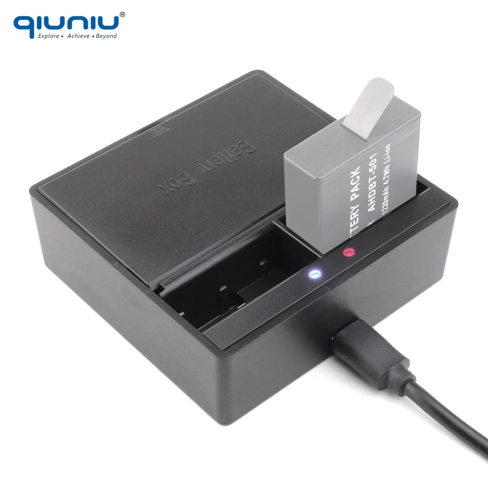 

QIUNIU For GoPro Accessories Dual USB Slot Charger AHDBT-501 Battery Charging Dock Cradle w/ Batetry Box for GoPro Hero5 6 Black