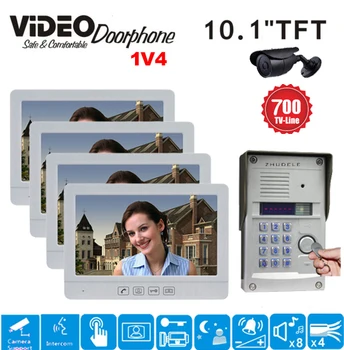 

ZHUDELE Luxury Intercom System 1Camera+4x10.1Inch Display Screen Video Door Phone with RFID Panel Camera, Water-proof Cover