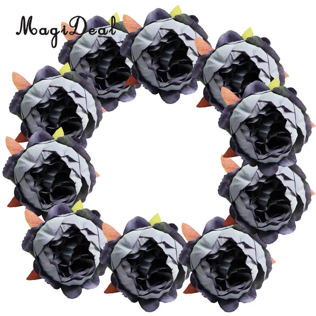 MagiDeal Beautiful 10Pcs Artificial Silk Rose Flower Head for Wedding Corsage Flower Ball Garland Curtains Decor 10 Color Option