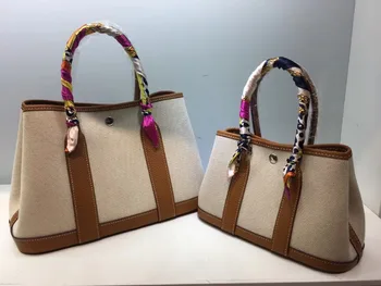 

2018 classic casual patchwork tote famsous brand women canvas&genuine leather garden party handbag daily top handle shoulder bag