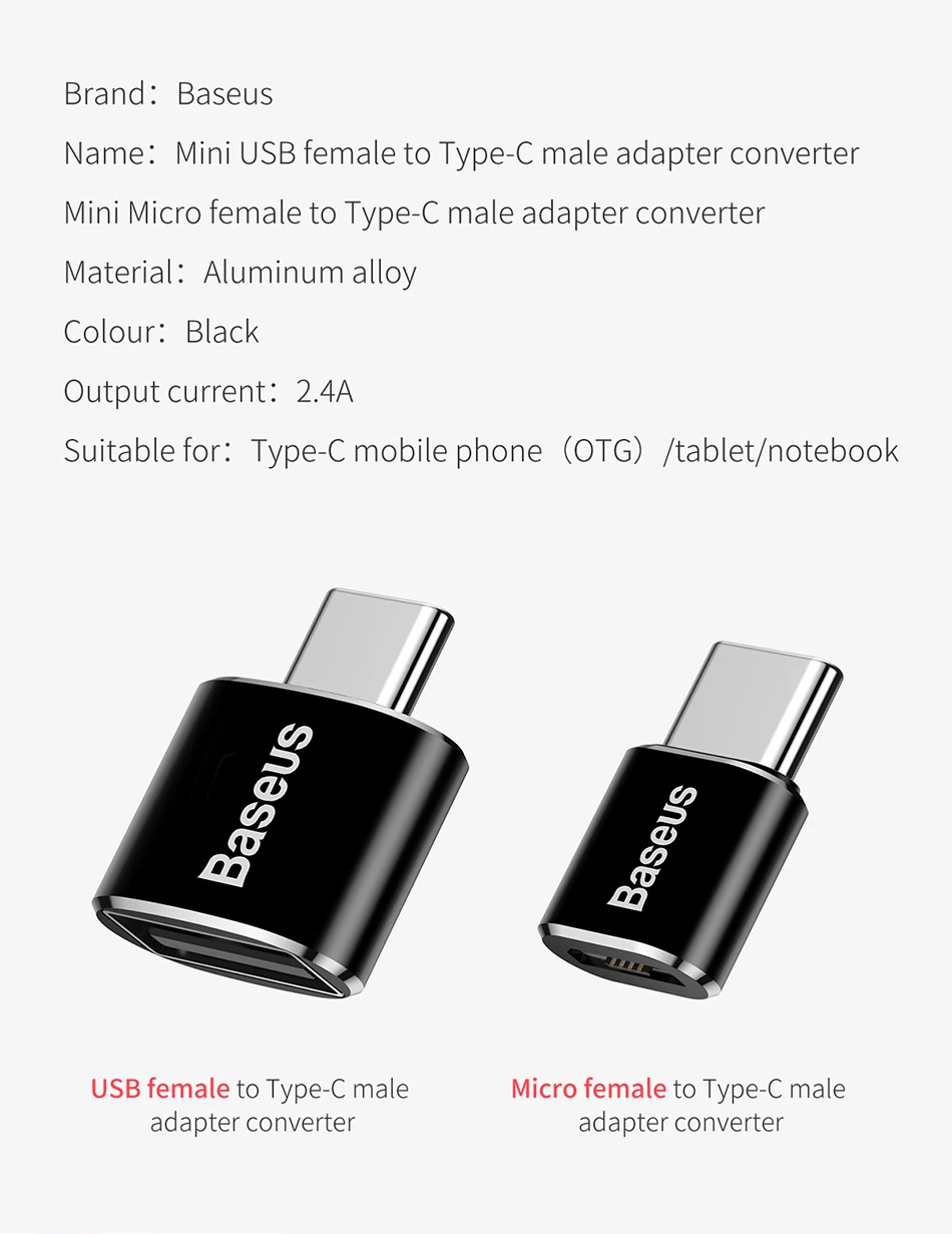 Baseus usb type C OTG адаптер USBC type-c конвертер для Xiaomi Mi 9 samsung S10 Note 10 huawei mate 30 P30 Pro USB-C разъем