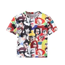 Новая модная женская футболка с героями мультфильмов, с коротким рукавом, с круглым вырезом, забавная футболка, многоцветная повседневная женская футболка