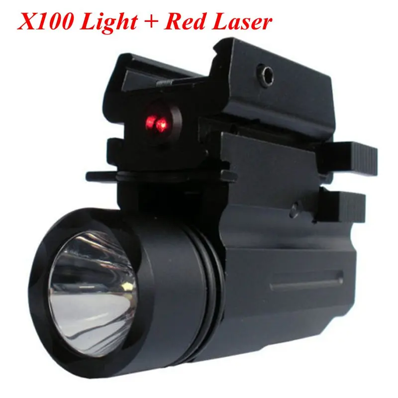 2 в 1 комбинированный тактический Красный точечный лазерный прицел+ X100 светодиодный светильник-вспышка Glock Handgun оружейный светильник для 20 мм рельсовых охотничьих аксессуаров