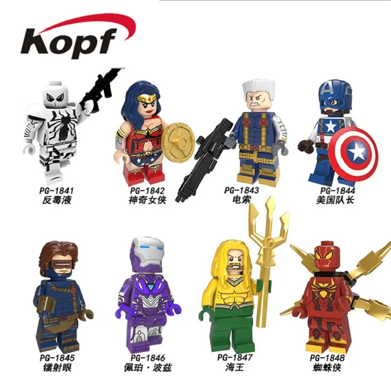 

Super Heroes Wonder Woman Cable Captain America Cyclops Aquaman Anti-Venom Bricks Building Blocks Children Gift Toys PG8209