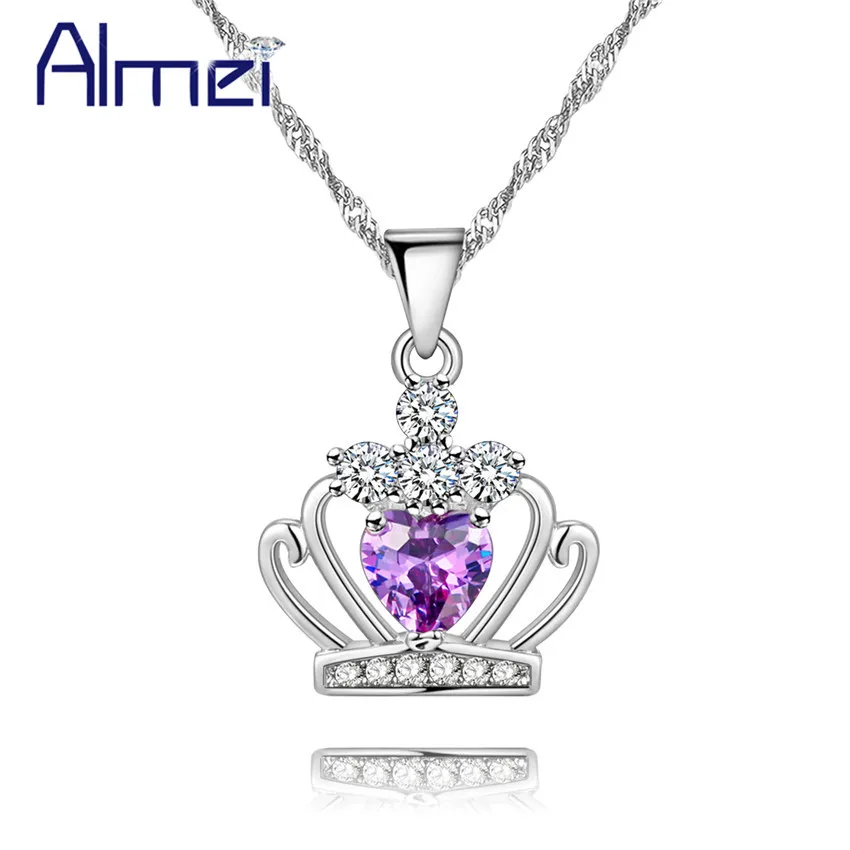 Ожерелье с короной Almei ожерелье фиолетовым белым камнем Бесплатная цепь для