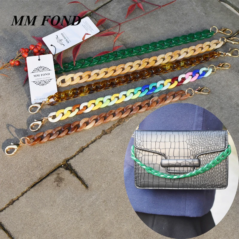 

MM FOND 25cm jelly color women transparent acrylic bag strap easy matching lady shoulder bag belts 1.5cm*2cm handbag belts A303