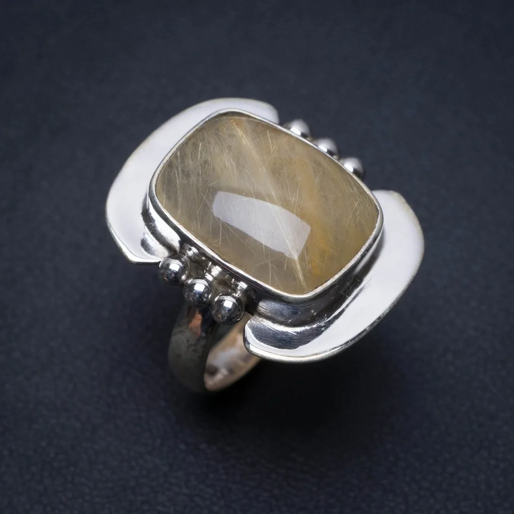 

Natural Rutilated Quartz Handmade Boho 925 Sterling Silver Ring, US Size 6 S2586