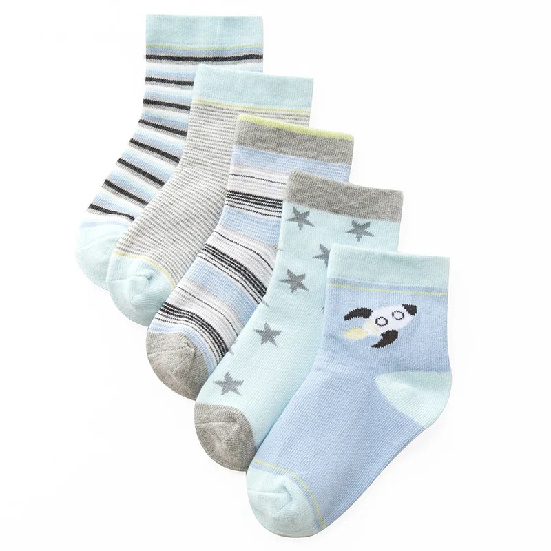 Весенне-осенние детские носки для мальчиков и девочек, 5 пар/лот, детские зимние носки в полоску с героями мультфильмов дешевые хлопковые носки для девочек - Цвет: Sky blue