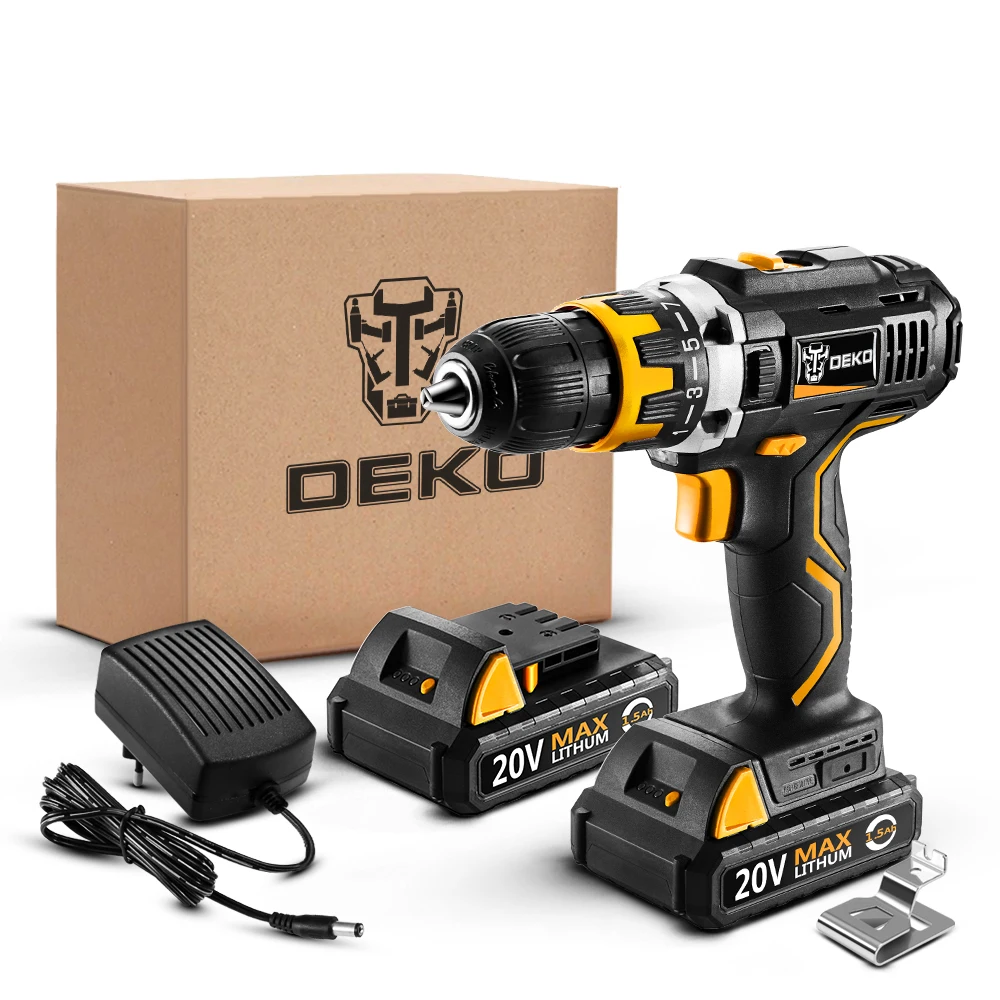 DEKO GCD20DU2 20V MAX Power Tool Variable Speed Electric Screwdriver with LED Light Home DIY Cordless Drill 2 Lithium Battery