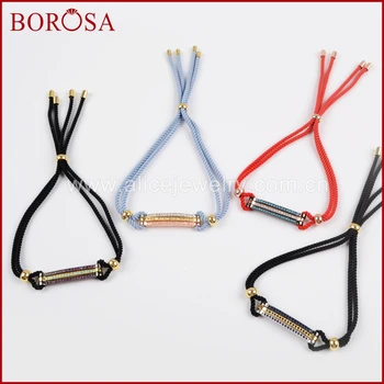 

BOROSA CZ Micro Pave Rectangle Bar Charm Bracelets for Girls,Handmade Drusy Rainbow Cubic Zirconia Connector Bracelets WX712