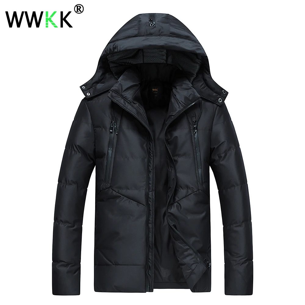 Куртки WWKK для мужчин, парки, зимняя повседневная верхняя одежда, ветровка, Jaqueta Masculino, одноцветные, облегающие, с капюшоном, мужские пальто размера плюс