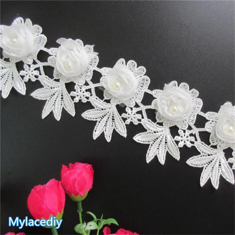1 Meter 75mm Off White Pearl Flower Lace Edge Trim Ribbon Fabric