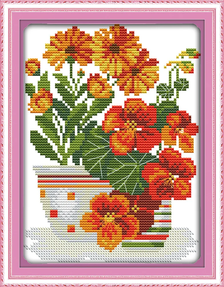 

Potted flower series (2) Printed Canvas DMC Counted Cross Stitch Kits printed Cross-stitch set Embroidery Needlework