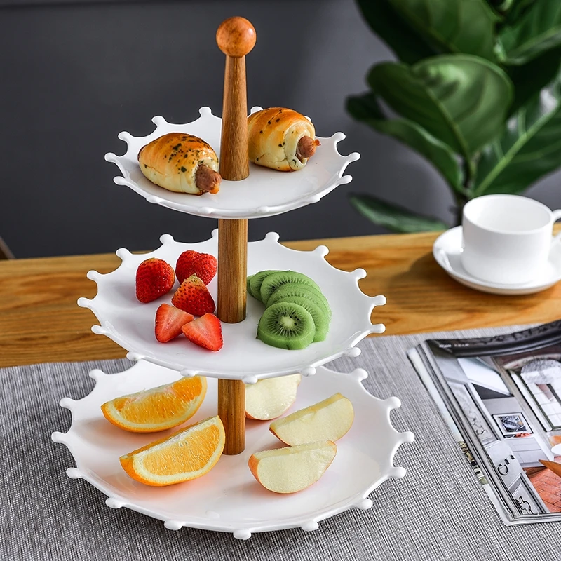 

Sunflower Ceramic Tiers Fruit Plate Decorative Porcelain Gear Bamboo Cake Stand Party Serving Tableware Afternoon Tea Utensil