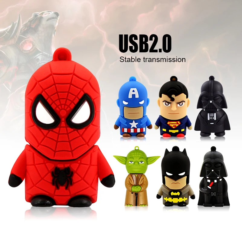 

E2L4 Funny CARTOON Spiderman usb flash drive 128 gb disk pen drive 64GB Superman pendrive 16 GB memory USB 2.0 menoria USb 32gb