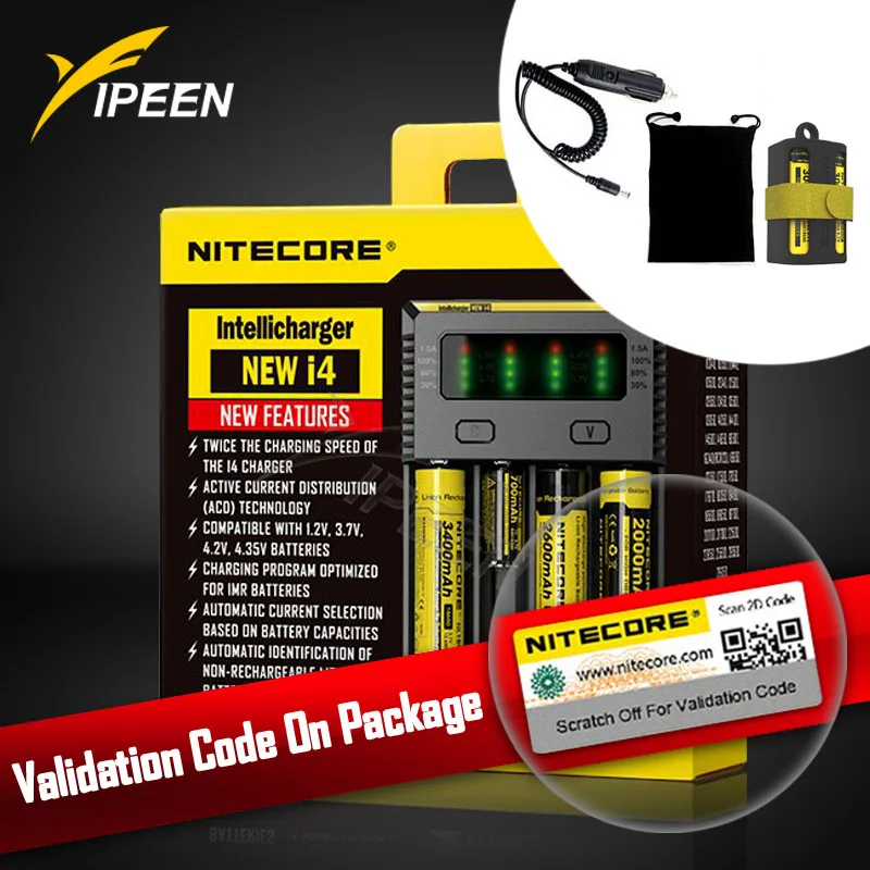 Оригинальное зарядное устройство Nitecore I4 18650 14500 16340 26650 LCD li ion 12V Входное для