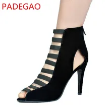 PADEGAO 2017 Fashion High Heel Black Sandals For Women Zip Party Women’s Shoes 10.5cm Heel Plus Size Xd399-0