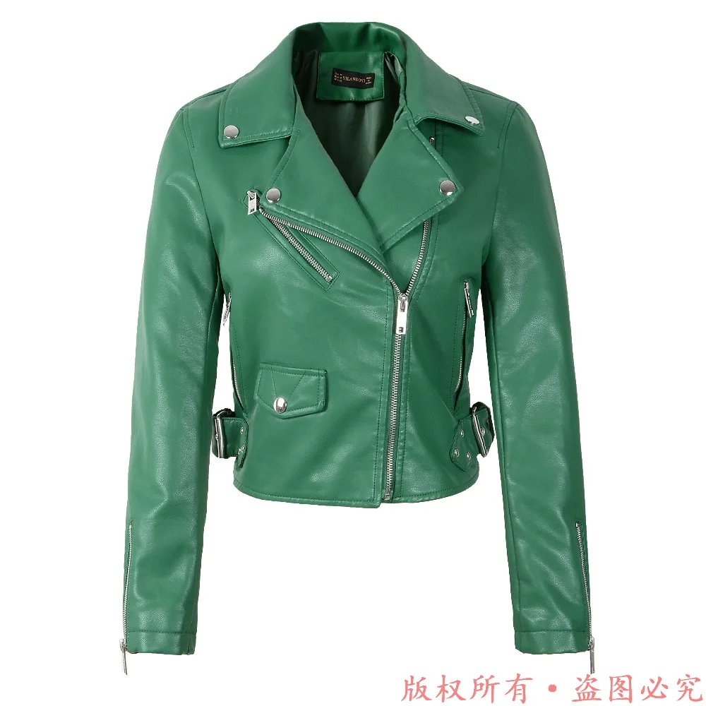 Новое поступление, синие зимние осенние зеленые мотоциклетные кожаные куртки, желтая кожаная куртка, женское кожаное пальто, тонкая куртка из искусственной кожи