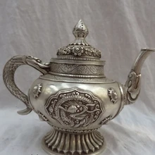 Песня voge Gem S5026 " Китай Серебряный Дракон Глава Статуя Благоприятный символ Тибет латунь чайник вина Пот