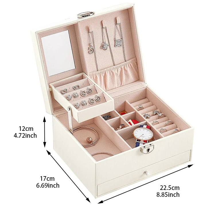 Large Capacity Jewelry Organizer Leather Earring Necklace Ring Bracelet Carrying Cases Exquisite Makeup Case Accessories Items