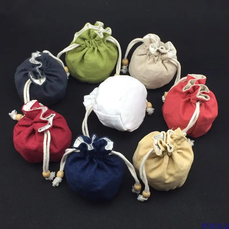 Plain Cotton Linen Small Drawstring Gift Bag Christmas Bags Gift Jewelry Packing Bags Round