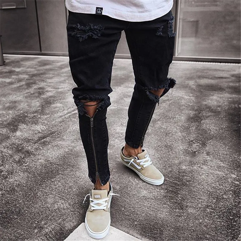 Fashion Men Ripped Biker Jeans streetwear Slim Denim Pants Elastic Skinny Destroyed Hip hop Zip black Jeans 2019 Casual Trousers Fashion Men Ripped Biker Jeans streetwear Slim Denim Pants Elastic Skinny Destroyed Hip hop Zip black Jeans 2019 Casual Trousers
