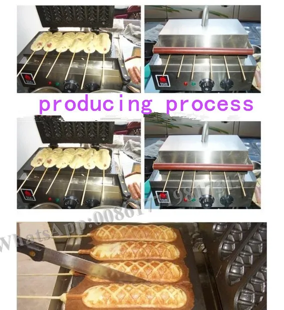 Commercial gas 4pcs Crispy corn hot dog Waffle maker/Hot dog machine/French Muffin sausage Machine