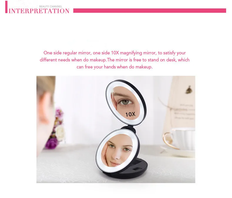10X увеличение Светодиодный Фонари украшения зеркало складной для женщин зеркало для макияжа в сложенном виде Портативный косметический Красота карманн
