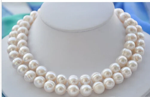 FREE SHIPPING 100% natural 9-10mm white round freshwater pearl necklace 32inch