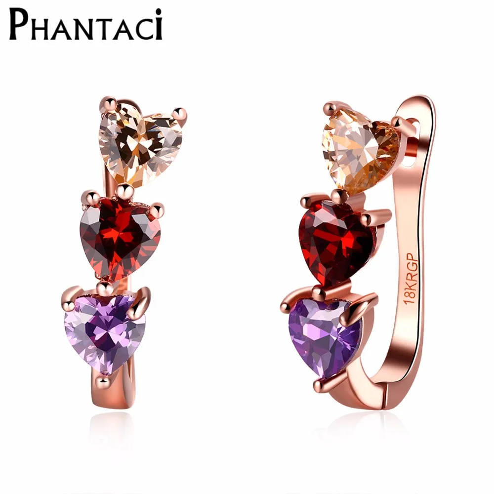 

HOT New Arrive Heart Cubic Zircon Earrings Rose Gold Plate Multicolor Crystal Stud Earrings for Women Bijoux Brinco