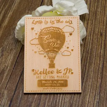 

Personalized Wedding Name hot air balloon Save the Date Magnets,Custom wood rustic fire balloon save the date,party favors gifts