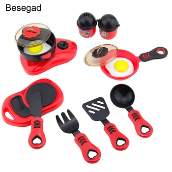 

Besegad 12pcs Kids Simulation Pots Pans Spoons Knives Cookware Kitchen Toy Kitchen Pretend Playset Role Play Toy Kit