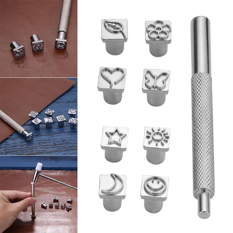 

8 Pcs Metal Pattern Stamps Punch Set Punching Tools Handmade for DIY Leather Craft J2Y