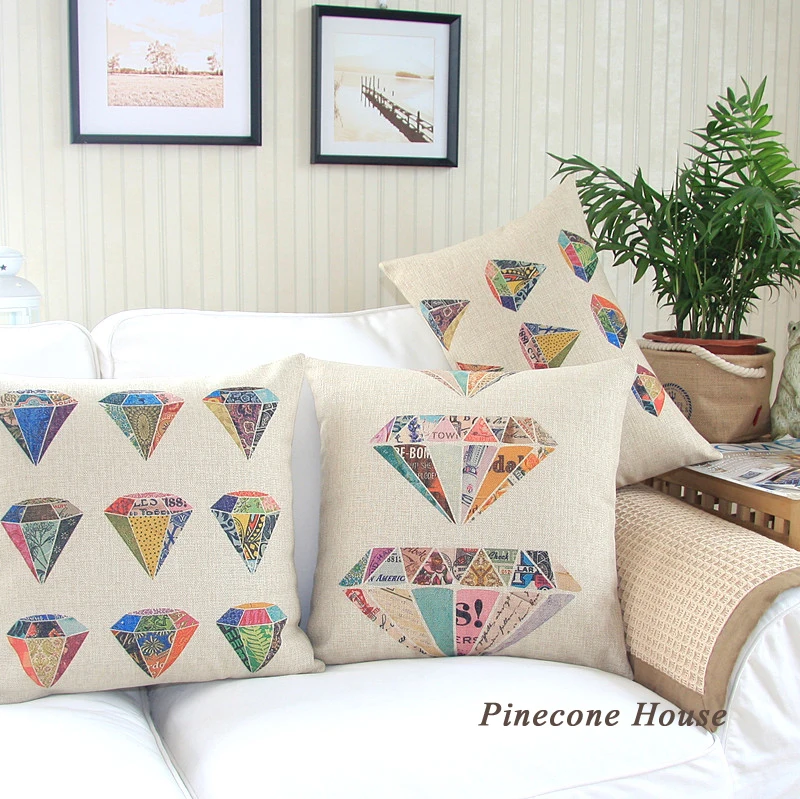 Diamond Pattern Pillow Case Cotton Linen Pillow Case For Sofa Decorative Pillow Casesin Cushion