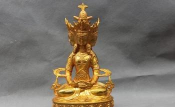 

9"Tibet Buddhism Bronze Copper Four Face Ushnisha vijaya Kwan-yin Buddha Statue a 0518 a 0518