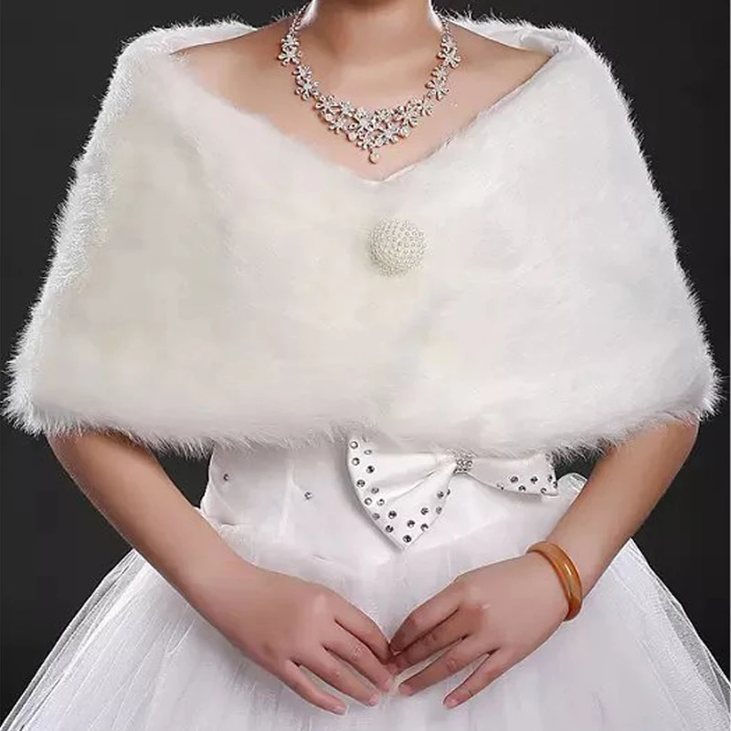 Warm winter white wedding shawl faux fur wrap bride capes wedding coats for brides bolero