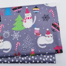 Хлопковая саржевая ткань с принтом кота и цветов ручной работы, дышащая ткань для шитья одежды для детей и малышей