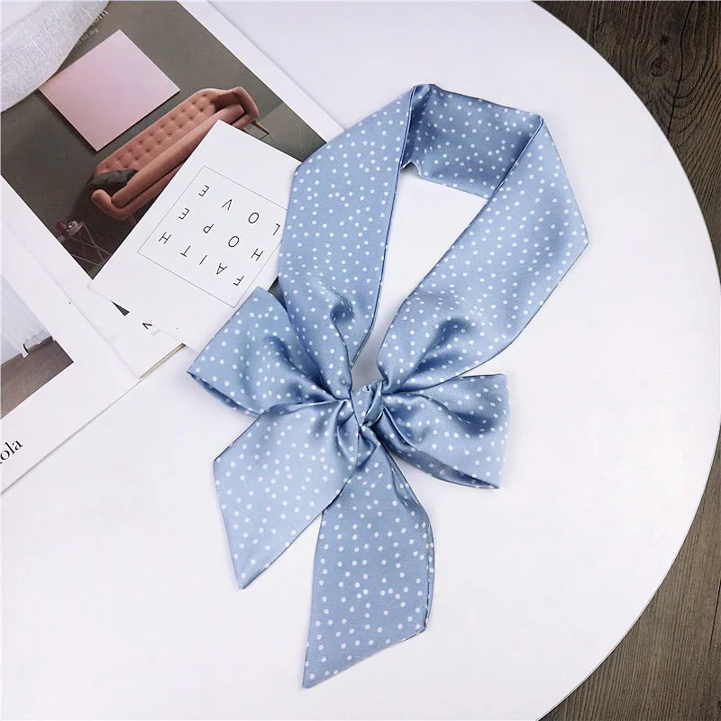 

women handle bag wrist hair tie polka dot printed silk feeling neckerchief narrow thin long ribbon multifunctional scarf