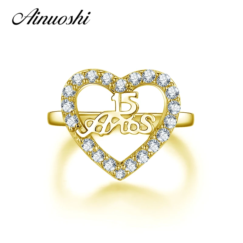 

AINUOSHI 10K Solid Yellow Gold Hollow Heart Ring 15th Anniversary Women Ring Jewelry Engagement Wedding Birthday Party Fine Ring