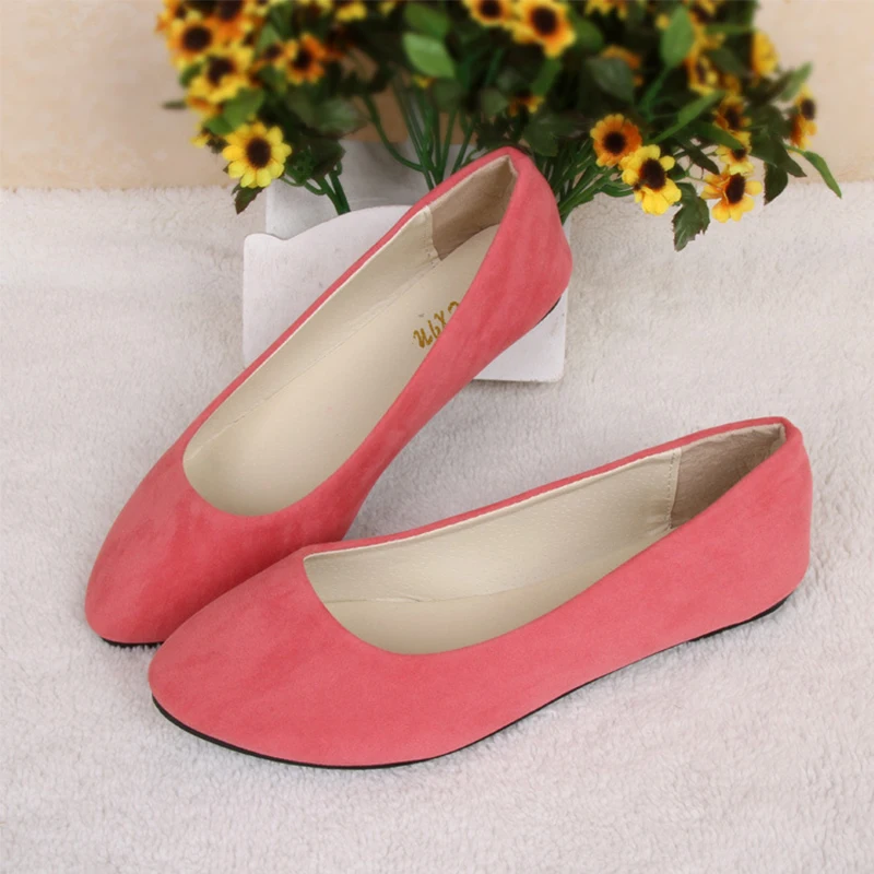 2016 New Candy-Colored Pointed Toe Soft Shoes Flock Flat Comfortable Big Size Women Shoes CXD-C3