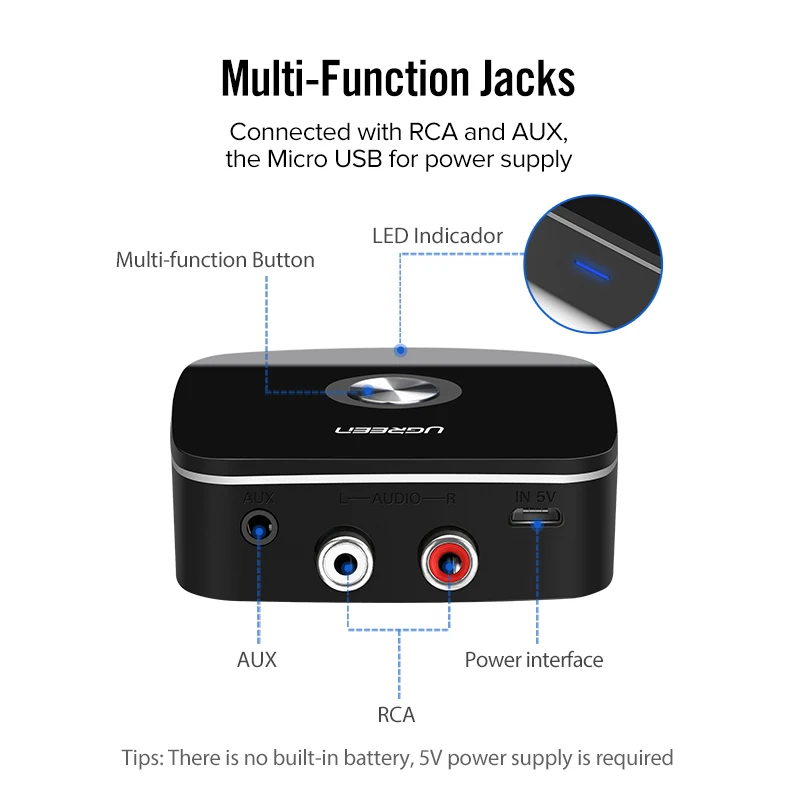 Adaptador sem Fio Música para tv Receptor de Áudio Ugreen Bluetooth Receptor Aptx ll 3.5mm Jack Aux Carro 3.5 Rca 5.0 - Image 6