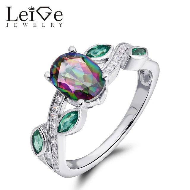 Leige Jewelry High Quality Mystic Topaz Ring Rainbow Gemstone Oval Leige Jewelry High Quality Mystic Topaz Ring Rainbow Gemstone Oval Cut 925 Silver Wedding Rings For