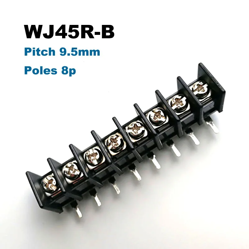 

2pcs/lot 9.5mm Picth Right angle Pin 8P Barrier Terminal Connectors Black Screw PCB Terminal Blocks WJ45R-B Pitch 9.5mm