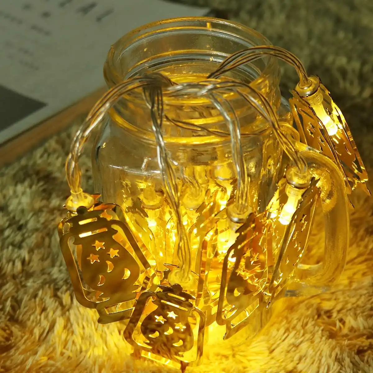 LED Lantern Decoration Battery Operated Golden Fanoos String Fairy Holiday Light for Party Home Islamic Eid Ramadan Decor