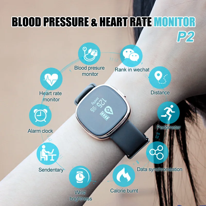 

P2 Waterproof Smartwatch Blood Pressure Heart Rate Monitor Smart Bracelet fitness tracker Sleep Fitness Tracker Business Watches
