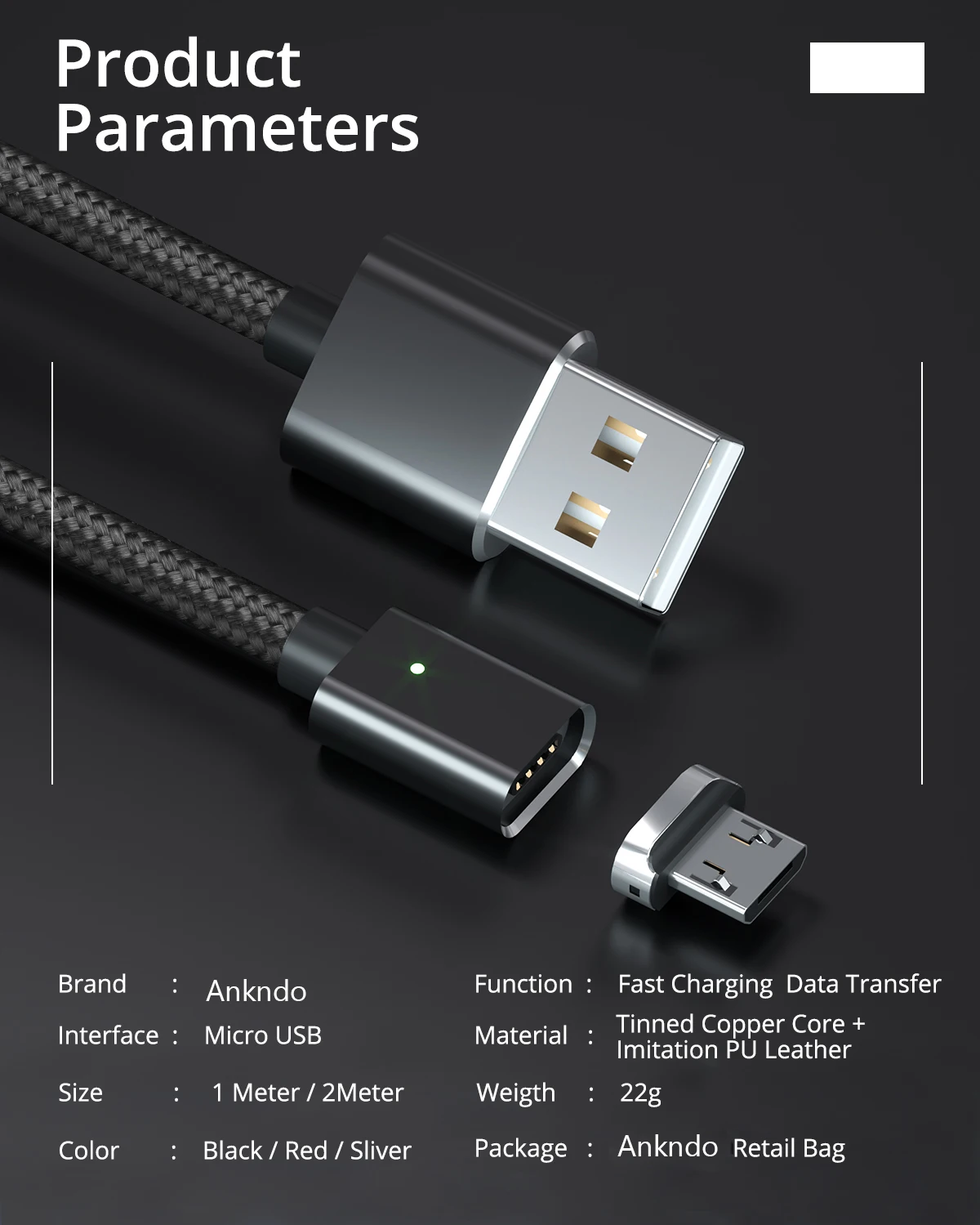 Ankndo Micro USB кабель Магнитный кабель Быстрая зарядка нейлоновый провод магнит Быстрая зарядка для смарт мобильный телефон, планшет на OC android устройство