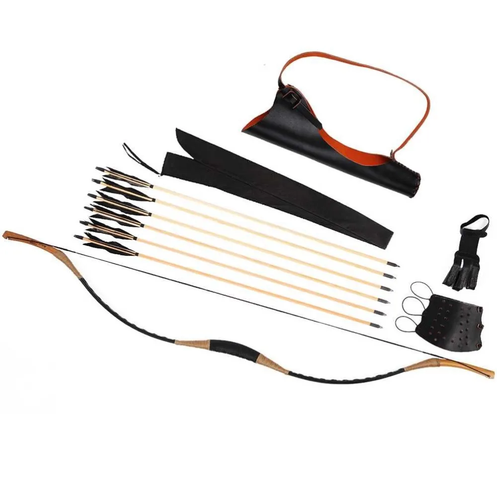 

PG1ARCHERY Recurve Long Bow, Traditional Archery Horsebow Longbow With 6 wooden Arrows Arm Guard finger Hunting 20-110lbs